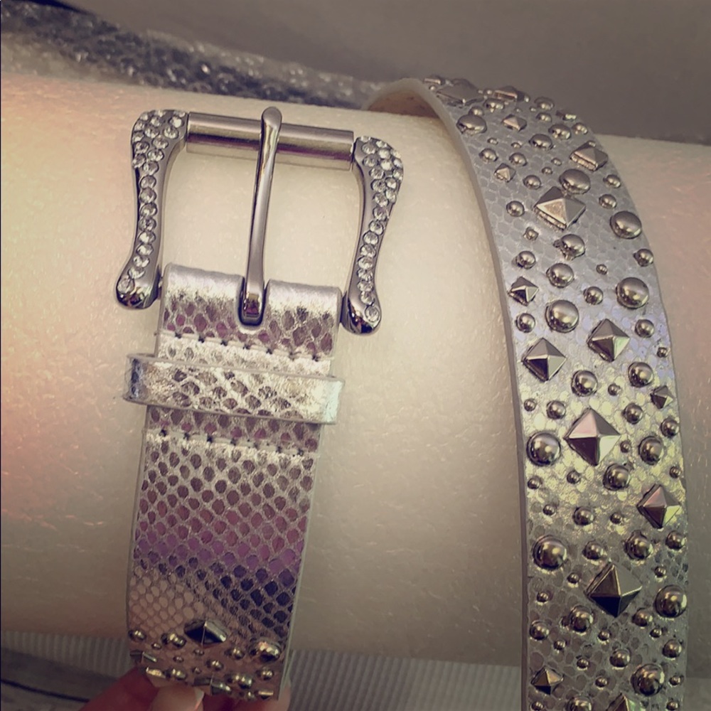 Guess silver leather studded belt